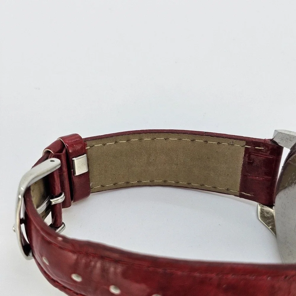 NYC‎ Women's Watch 40MM Gray Dial Crystal Bezel Red Leather Bands New Battery